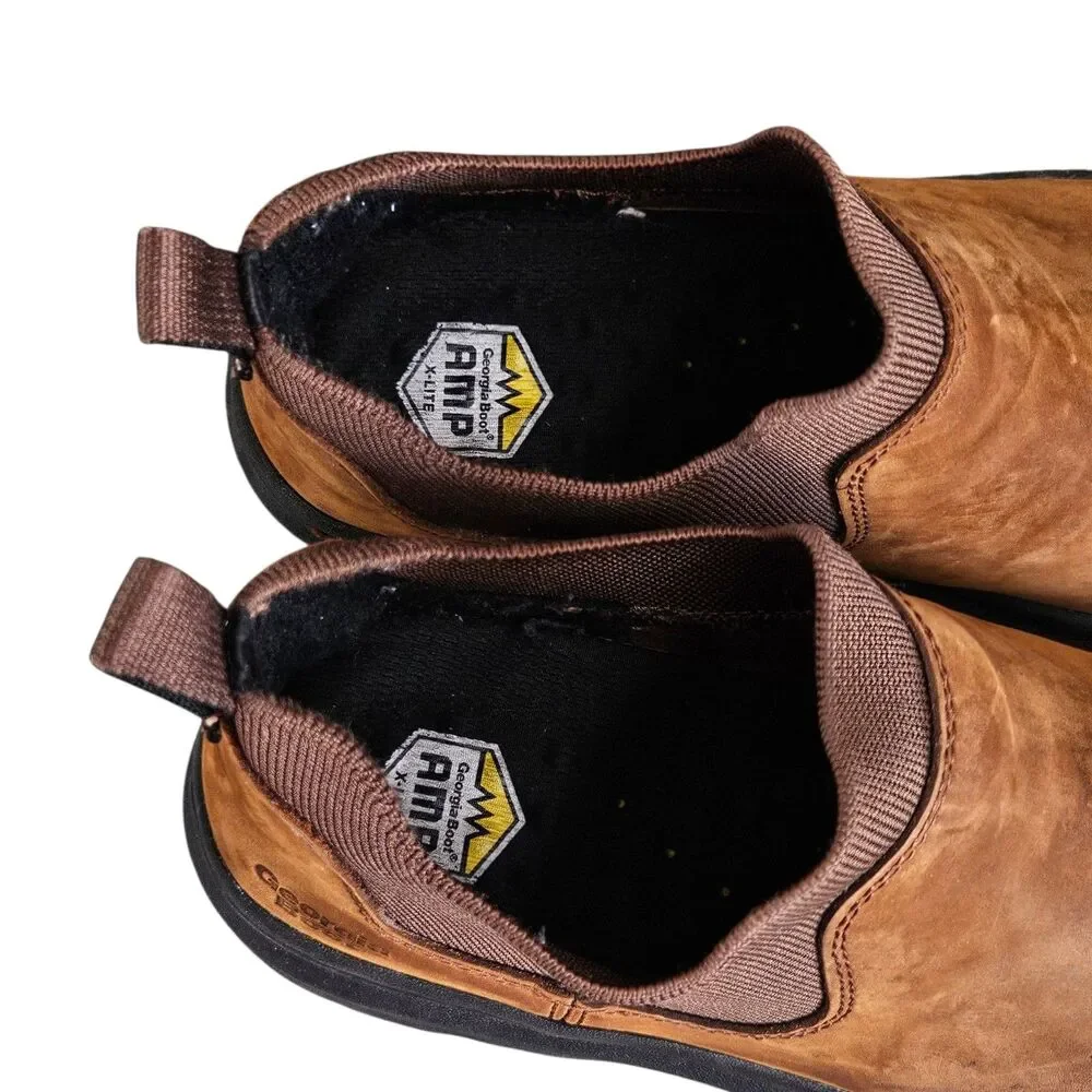 Georgia Boot Romeo Superlyte Mens 11 Brown Slip On Work Shoes Soft Toe Leather